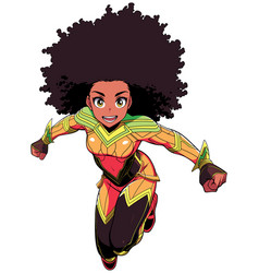 African Female Superhero Flying Anime Isolated