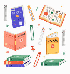 Cute Cartoon Set With School Textbook And Animal