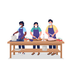 Man And Women At Cooking Class Flat Color