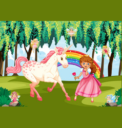 Princess And Unicorn In Enchanted Forest