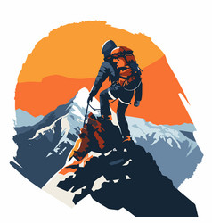 Hiker On The Top Of Mountain In Retro Style