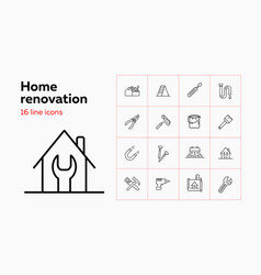 Home Renovation Line Icon Set Tool Box Painting