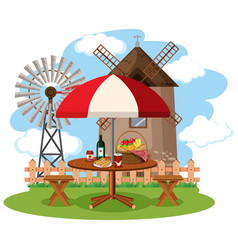 Scene With Food On Picnic Table On Farm