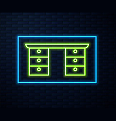 Glowing Neon Line Office Desk Icon Isolated On