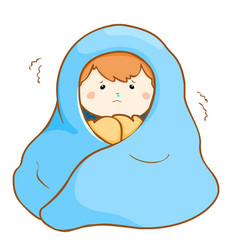 Ill Boy Shivering Hard Under Blanket