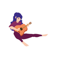 Isolated Female Character Playing A Wooden Guitar