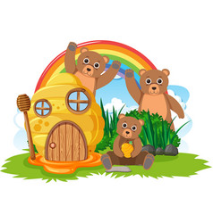 Three Bears With Beehive House