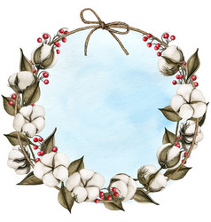 Watercolor Hand Drawn Cotton Wreath