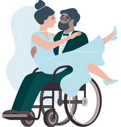 Disabled Groom In Wheelchair Carrying His Bride