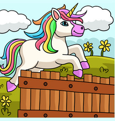 Jumping Unicorn Colored Cartoon