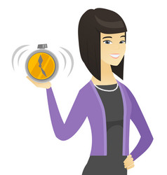 Asian Business Woman Holding Alarm Clock