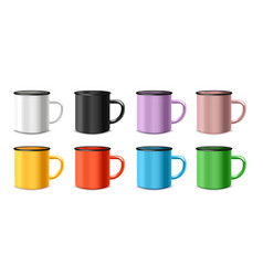 Enamel Mugs In Different Colors Realistic 3d