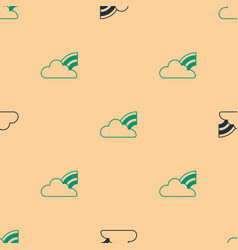 Green And Black Rainbow With Clouds Icon Isolated