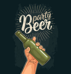 Man Hand Holding Open Green Bottle Beer Party