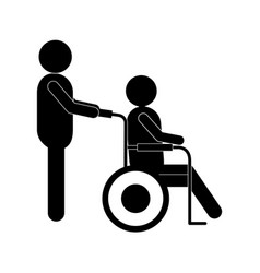 Man Helping Other On Wheelchair Silhouette Style