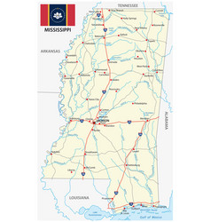 Mississippi Road Map With New Flag