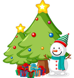 Snowman And Christmas Tree Isolated