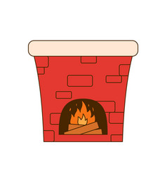 Hand Drawn Red Fireplace With Fire Isolated