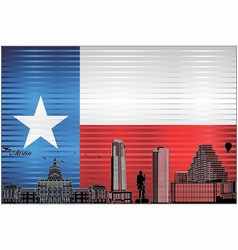 Austin City Skyline With Flag Of Texas