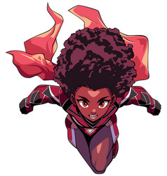 African Female Superhero Flying Anime Isolated