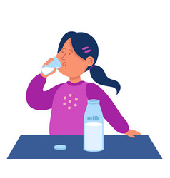 Cartoon Little Girl Drinking Glass Of Milk