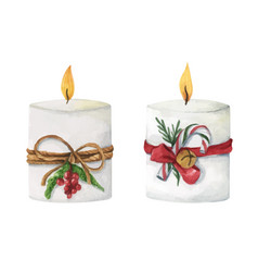 Set Of Lighting Christmas Candle Watercolor