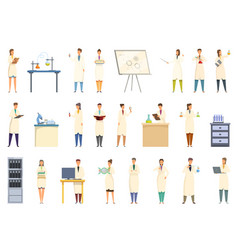 Student In University Laboratory Icons Set Cartoon