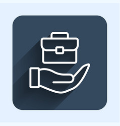 White Line Hand Holding Briefcase Icon Isolated