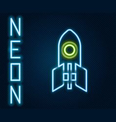 Glowing Neon Line Rocket Ship Icon Isolated