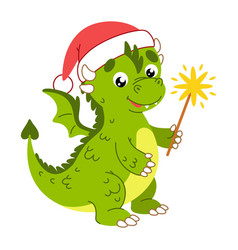 Dragon With Sparkler In Paws And Christmas Hat