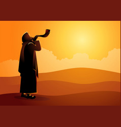 Jewish Man Blowing The Shofar Ram S Horn