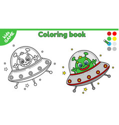 Page Of Kids Coloring Book Alien In Flying Saucer