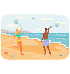 Couple Playing Badminton Flat