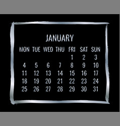 January Year 2021 Monthly Silver Calendar