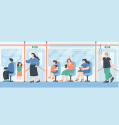 Cartoon People Sitting Or Standing In Bus Or