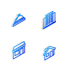 Set Isometric Line House Hotel Service Bell