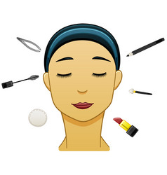 Asian Black-haired Woman With Make Up Tools