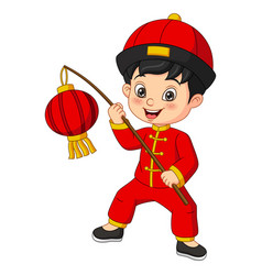 Cartoon Happy Boy Holding Chinese Lantern