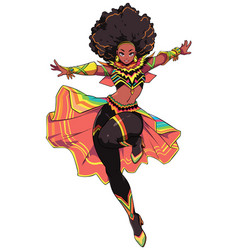 African Female Superhero Flying Anime Isolated