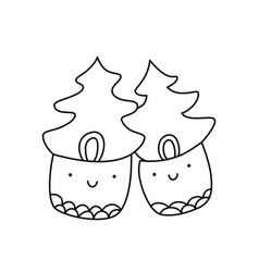 Two Cute Happy Lover Christmas Trees Couple Line