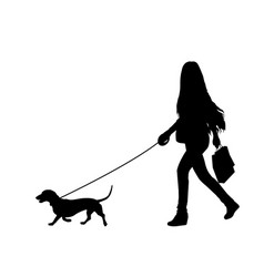 Woman Walking A Dog Silhouette - Artwork