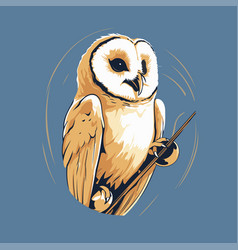 Owl With A Violin On Blue Background