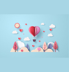 Origami Made Hot Air Heart Balloon And Cloud