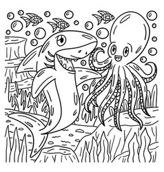 Shark And Octopus Coloring Page For Kids