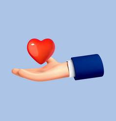 3d Cartoon Icon Red Heart In Hand