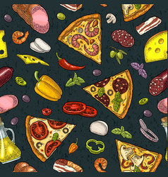 Seamless Pattern Slice Pizza Pepperoni Hawaiian