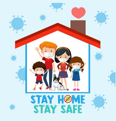 Stay Home Safe Font With Happy Family