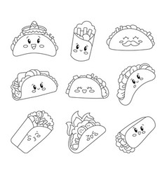 Taco And Burrito Characters Coloring Page Cute