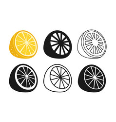 Lemon Citrus Symbol Cartoon Set Half Logo Fruit