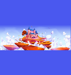 Pink Magic Castle On Floating Island In Blue Sky